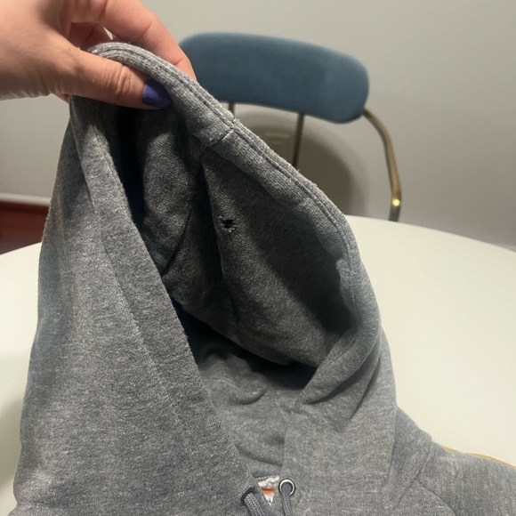 Rare Aviator Nation Gray Pullover Hoodie with Velvet Stripes and Zipper Pouch - Picture 7 of 10